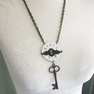 New handmade vintage key & clock necklace